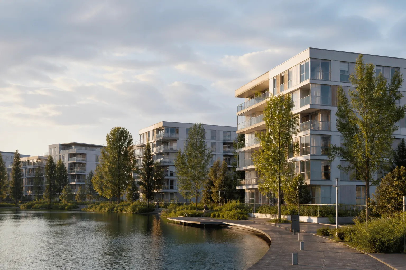 Residences neuves pres d un lac urbain a Creteil