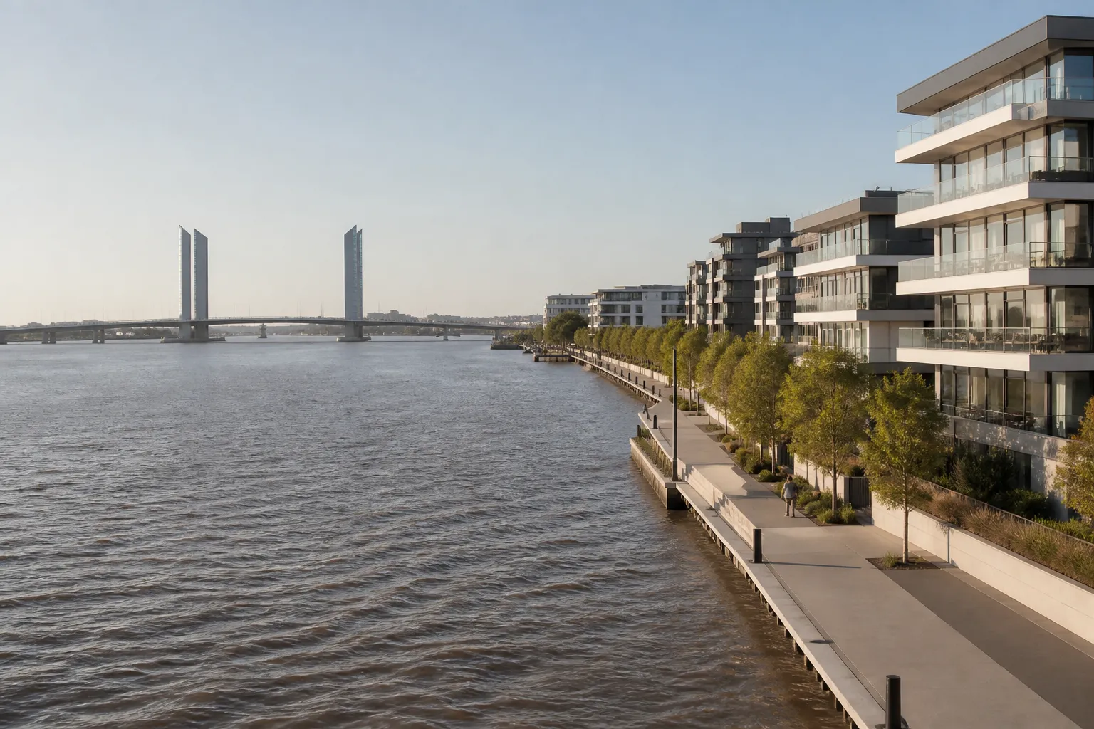 Residences neuves sur les berges de la Garonne a Bordeaux