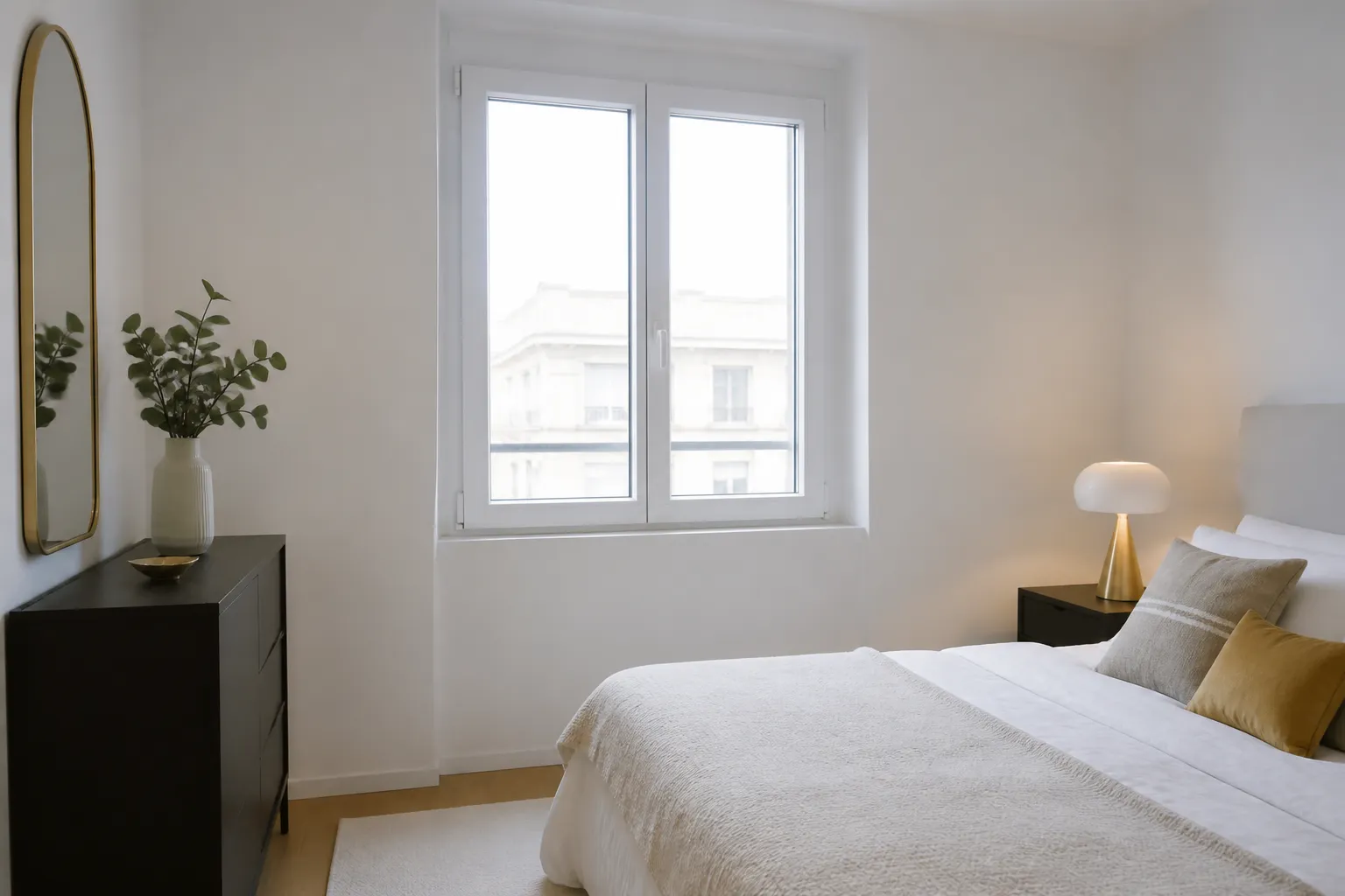 Fenetre a deux vantaux dans un logement neuf