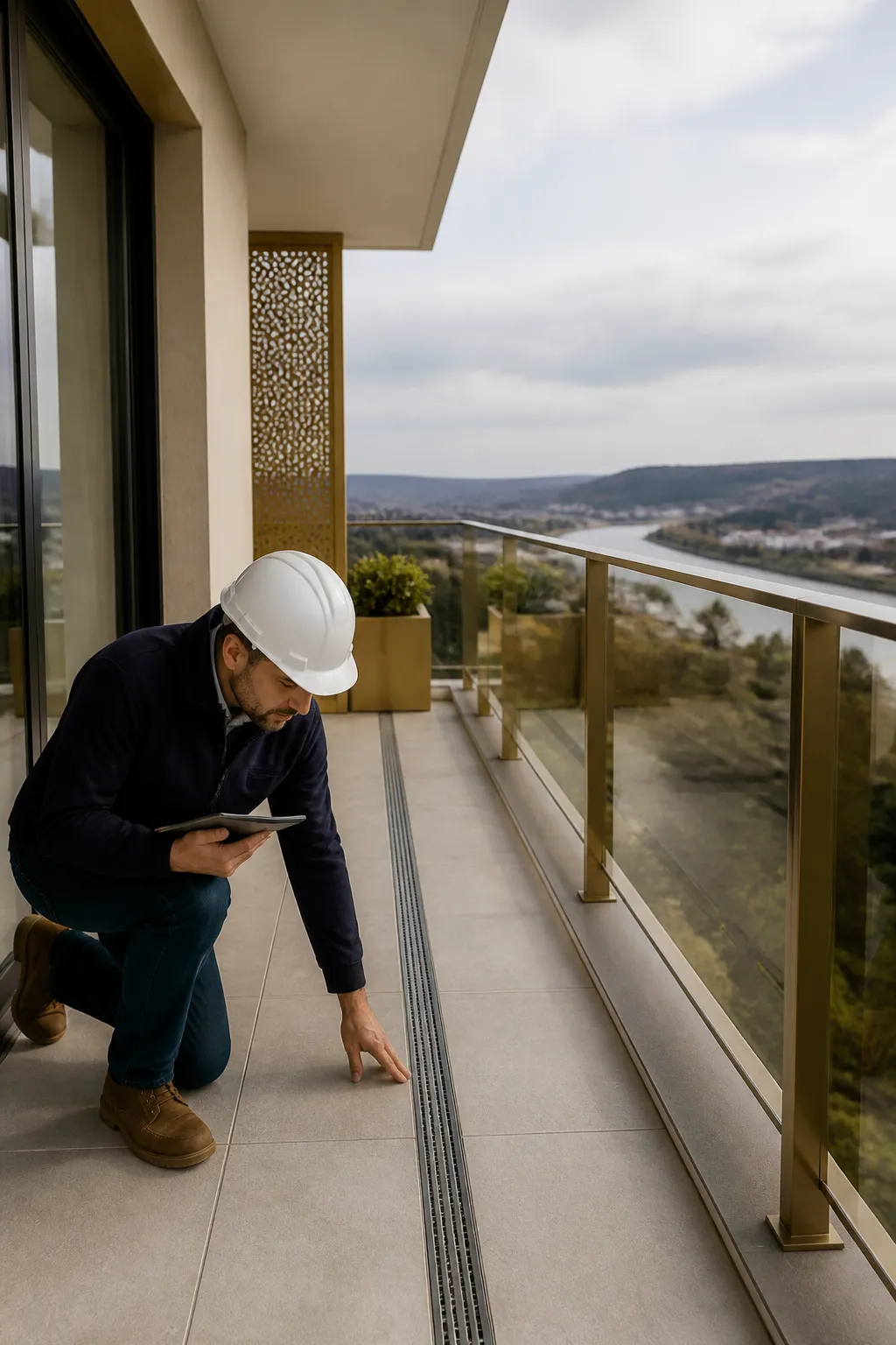 Expert VEFA controlant une terrasse a Juvisy-sur-Orge