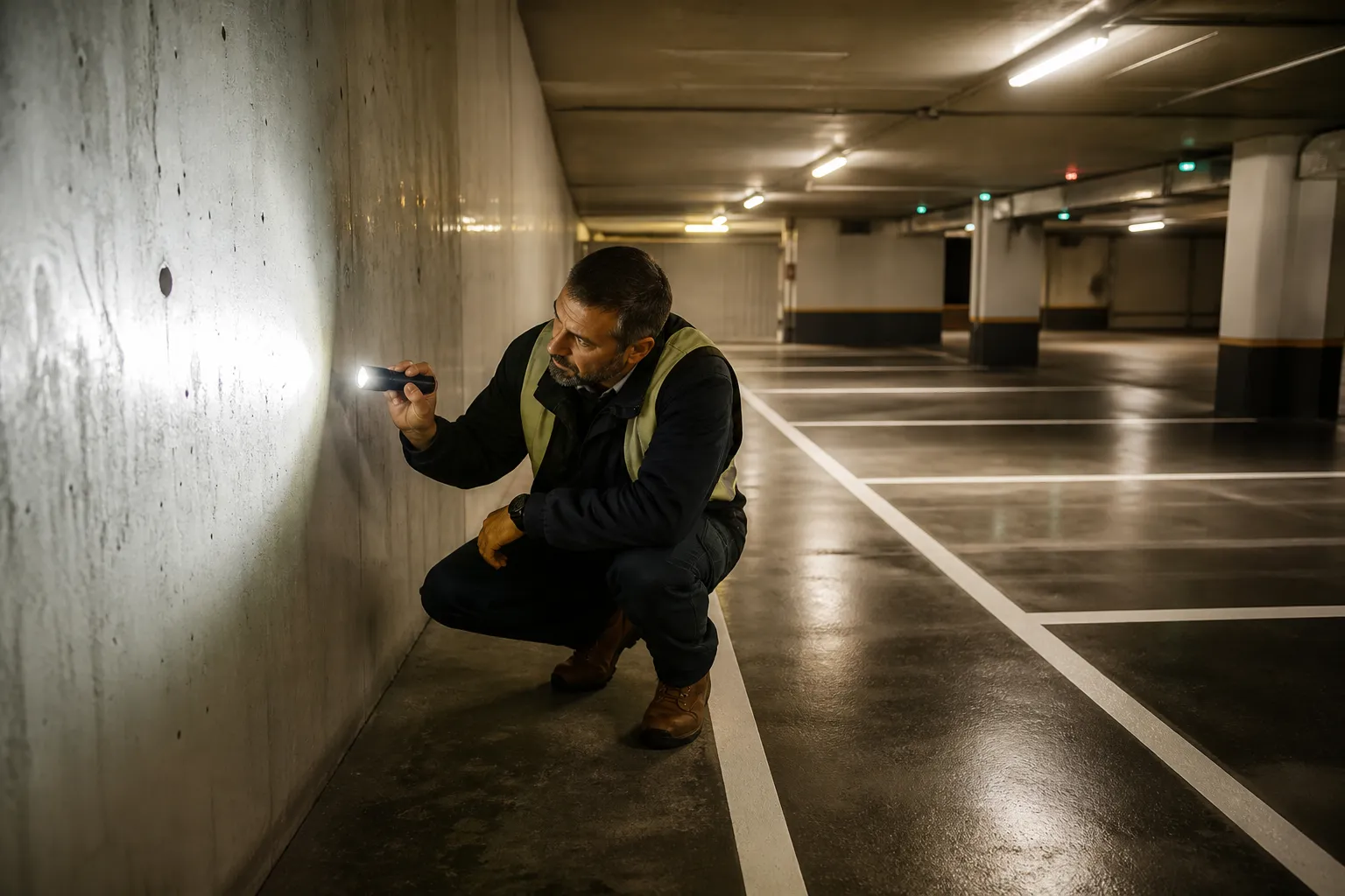 Controle d un parking souterrain neuf lors d une livraison VEFA