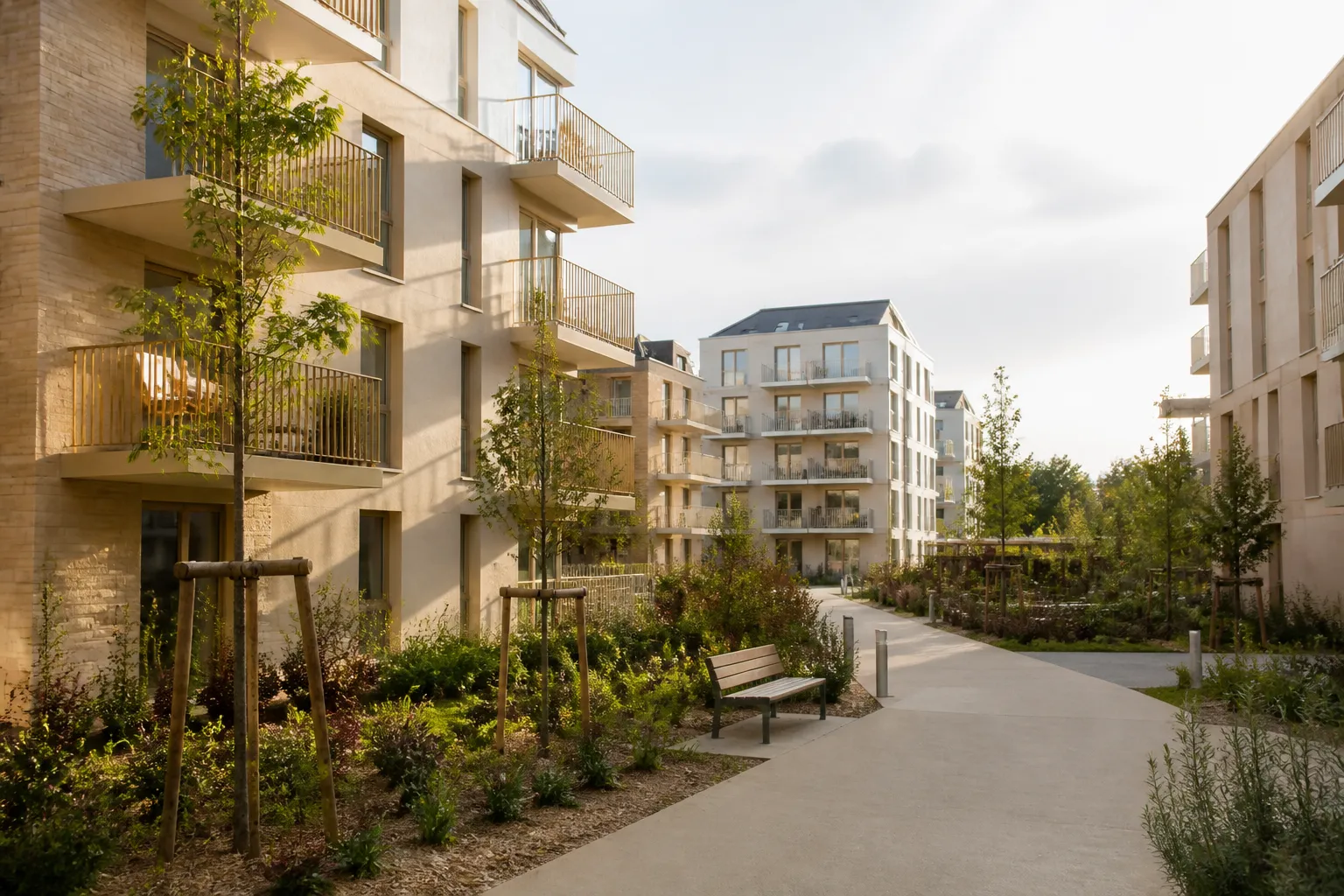 Immeubles neufs dans un quartier en renouvellement urbain a Venissieux
